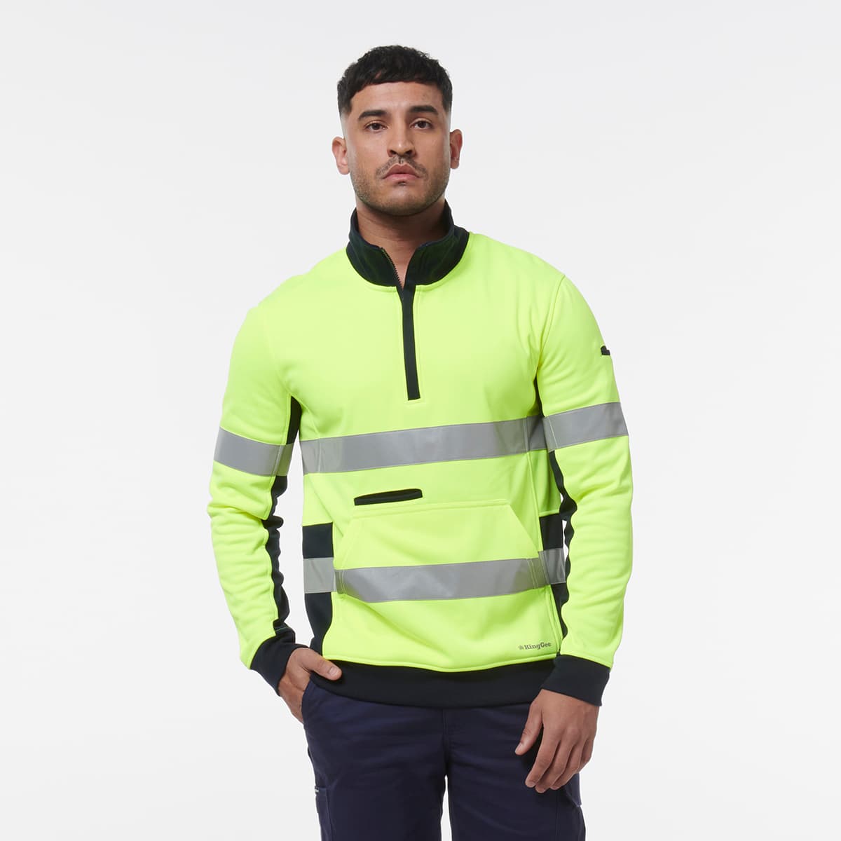 KingGee Reflective 1/4 Zip Fleece (Yellow/Navy)_2