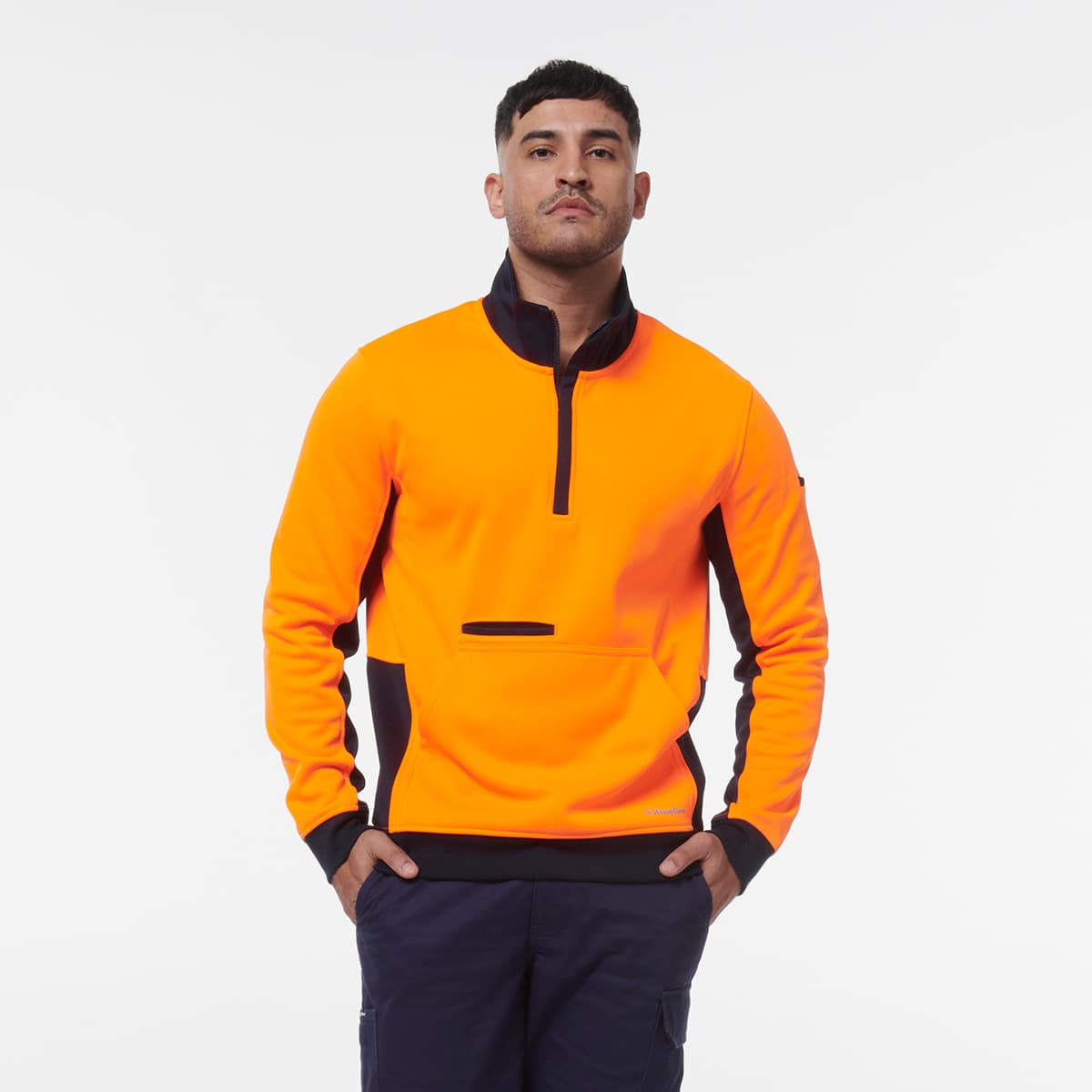 KingGee Hi Vis 1/4 Zip Fleece (Orange/Navy)_2