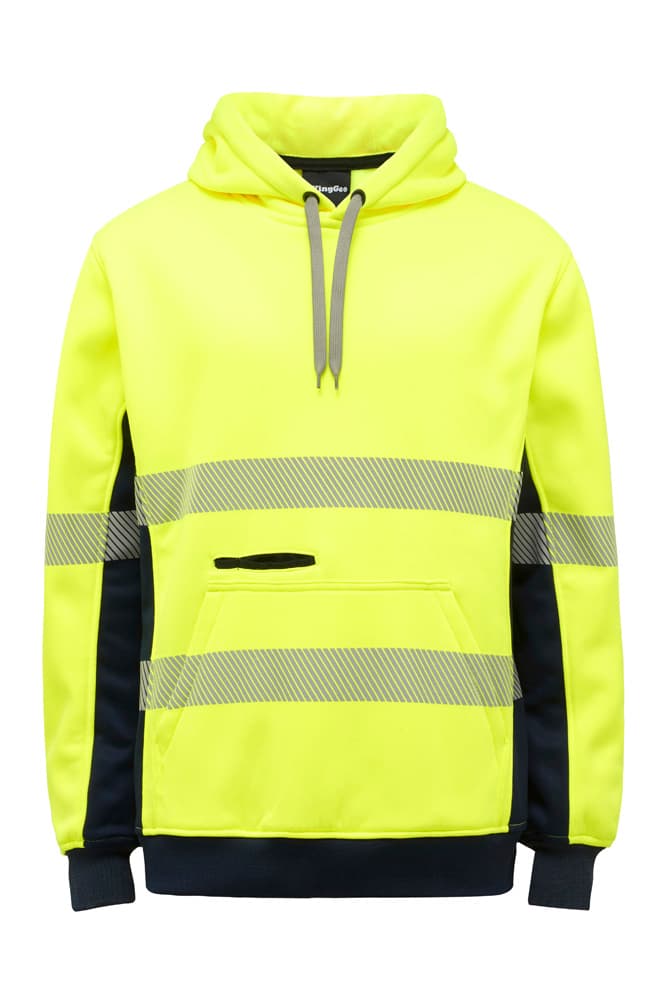 KingGee Mens Hi Vis Refelctive Pull Over Hoodie (Yellow/Navy)