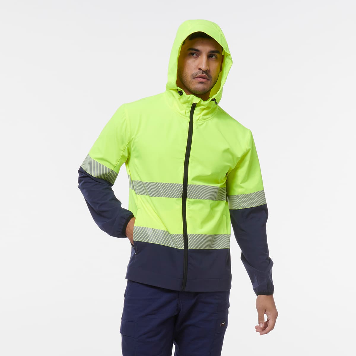 KingGee Reflective Repel Jacket (Yellow/Navy)_3