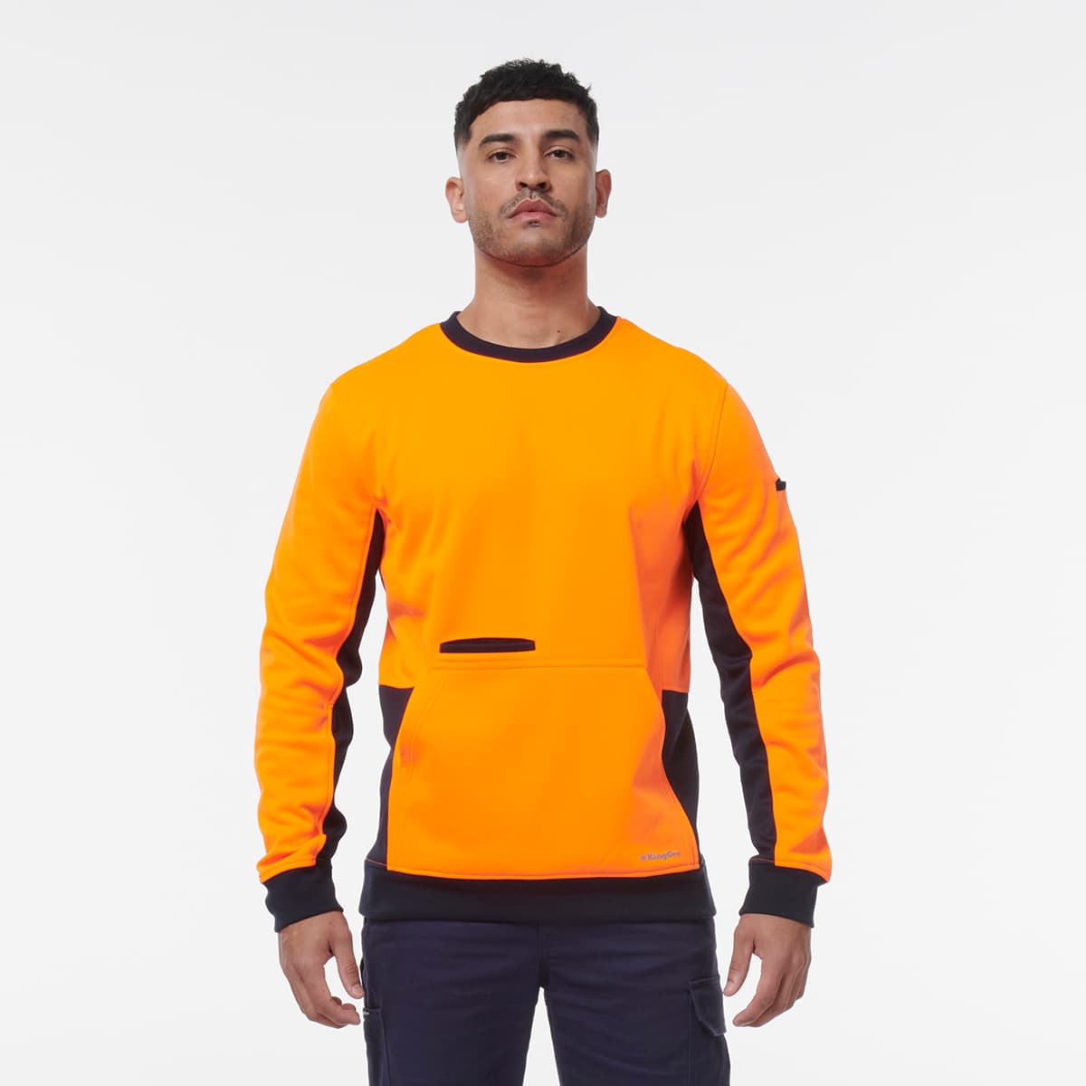 KingGee Hi Vis Crew Neck Fleece (Orange/Navy)