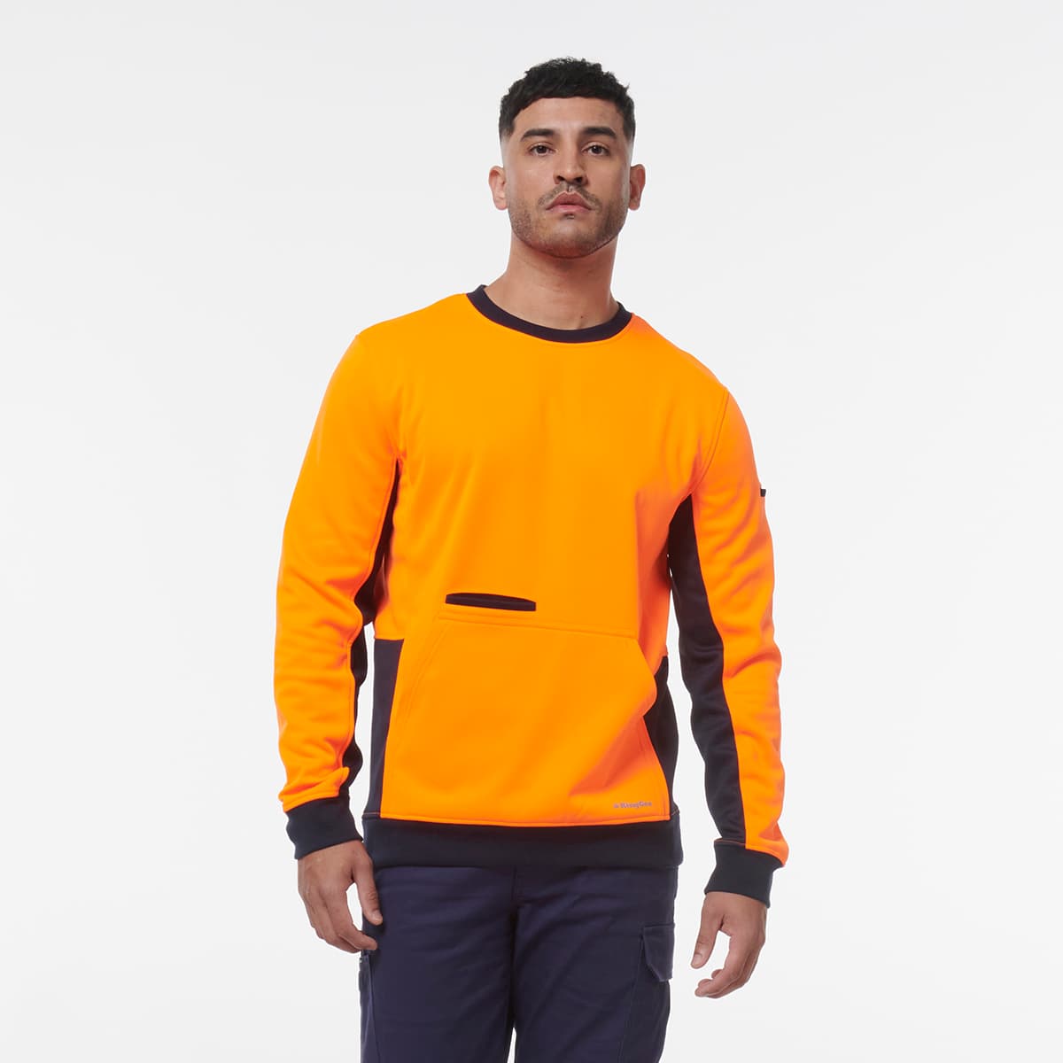 KingGee Hi Vis Crew Neck Fleece (Orange/Navy)_2