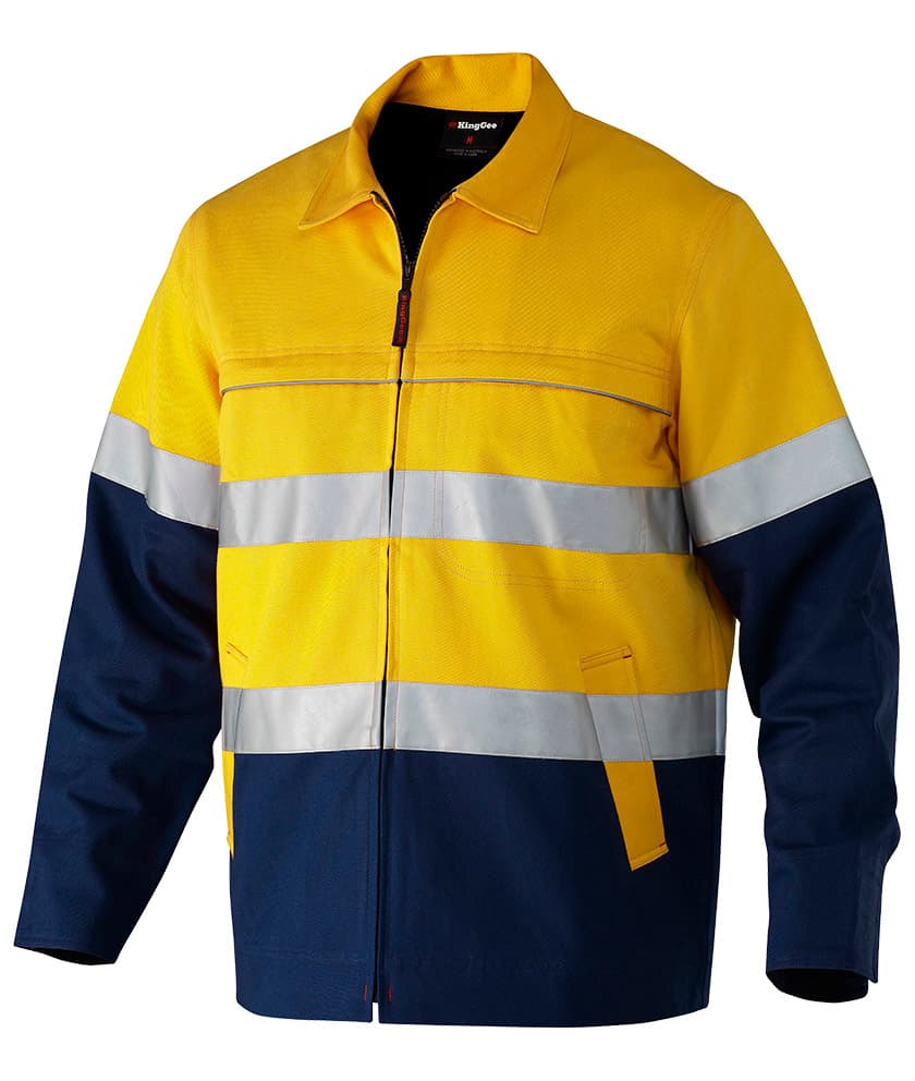 KingGee Mens Reflective Spliced Drill Jacket (Yellow/Navy)