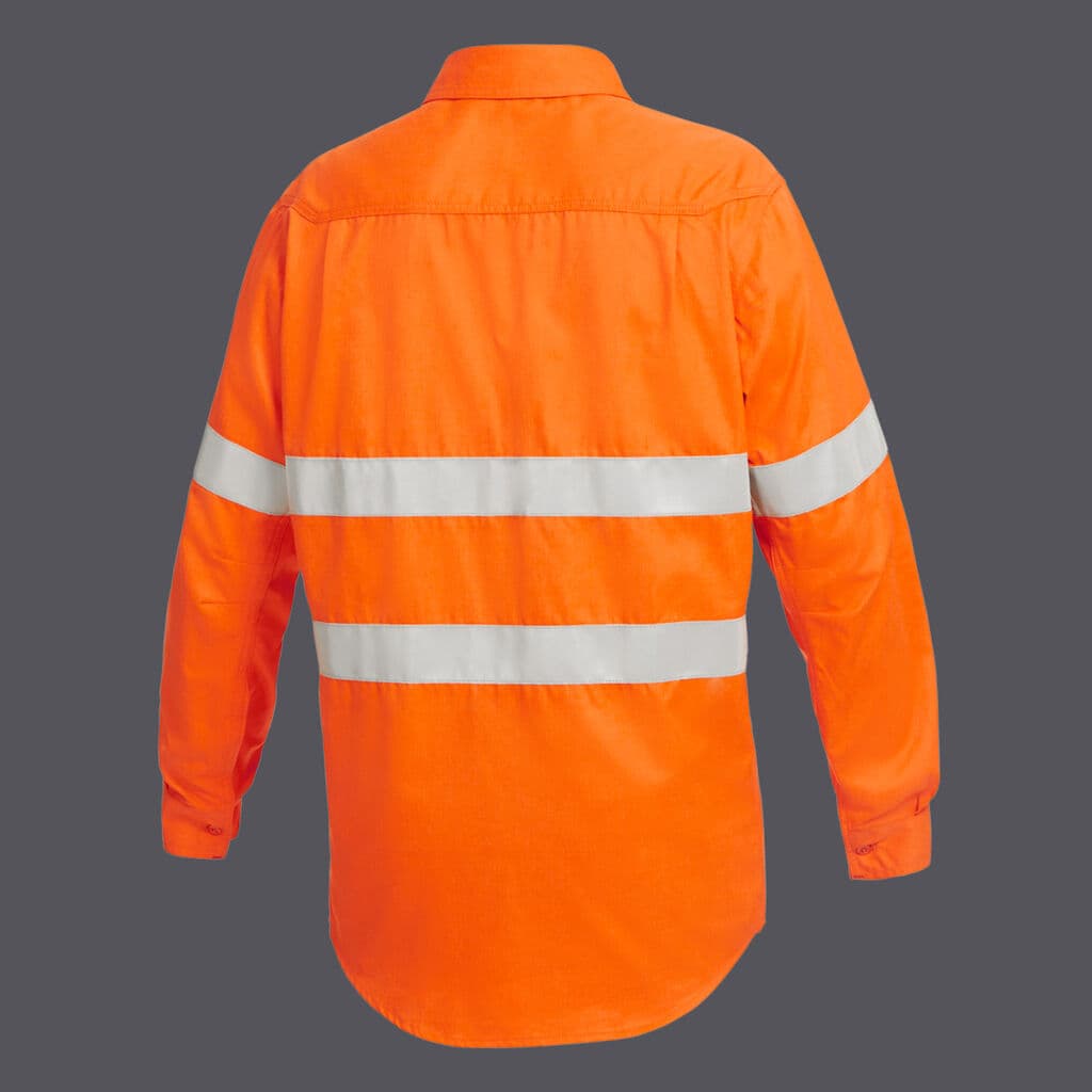 KingGee Mens Shieldtec Lenzing Fr Hi-Vis Spliced Open Front Taped Shirt (Orange)_1