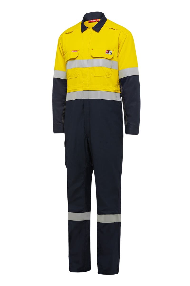 KingGee Shieldtec FR Hi Vis Two Tone Coverall With FR Tape (Yellow/Navy)