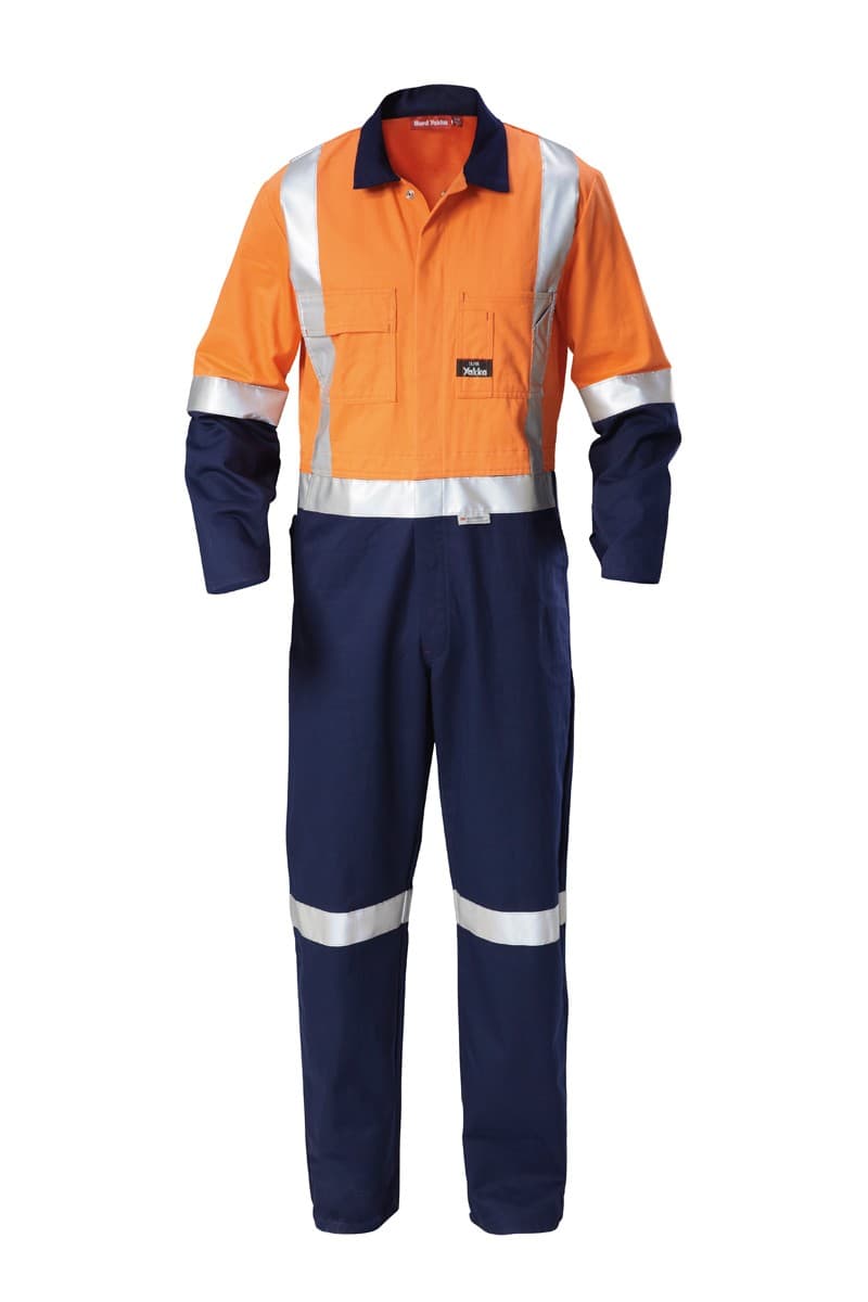 Hard Yakka Foundations Hi-Visibility Two Tone Cotton Drill Coverall With Tape (Orange/Navy)