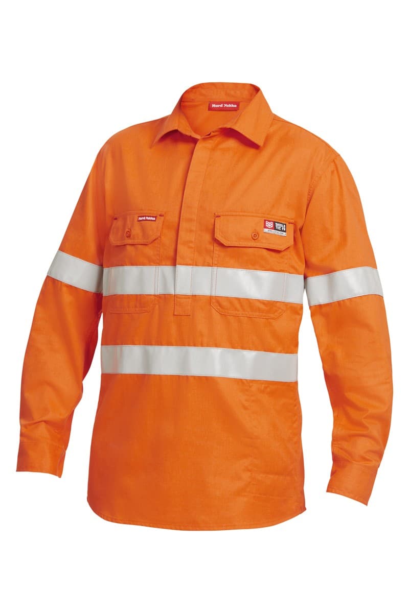 KingGee Shieldtec FR Full Hi-Visibility Closed Front Long Sleeve Shirt With FR Tape (Safety Orange)