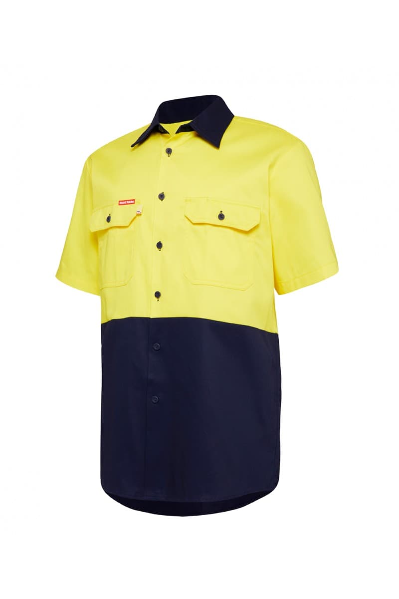 Hard Yakka S/Sl L/Weight Drill 2 Tone Ventilated Shirt (Yellow/Navy)