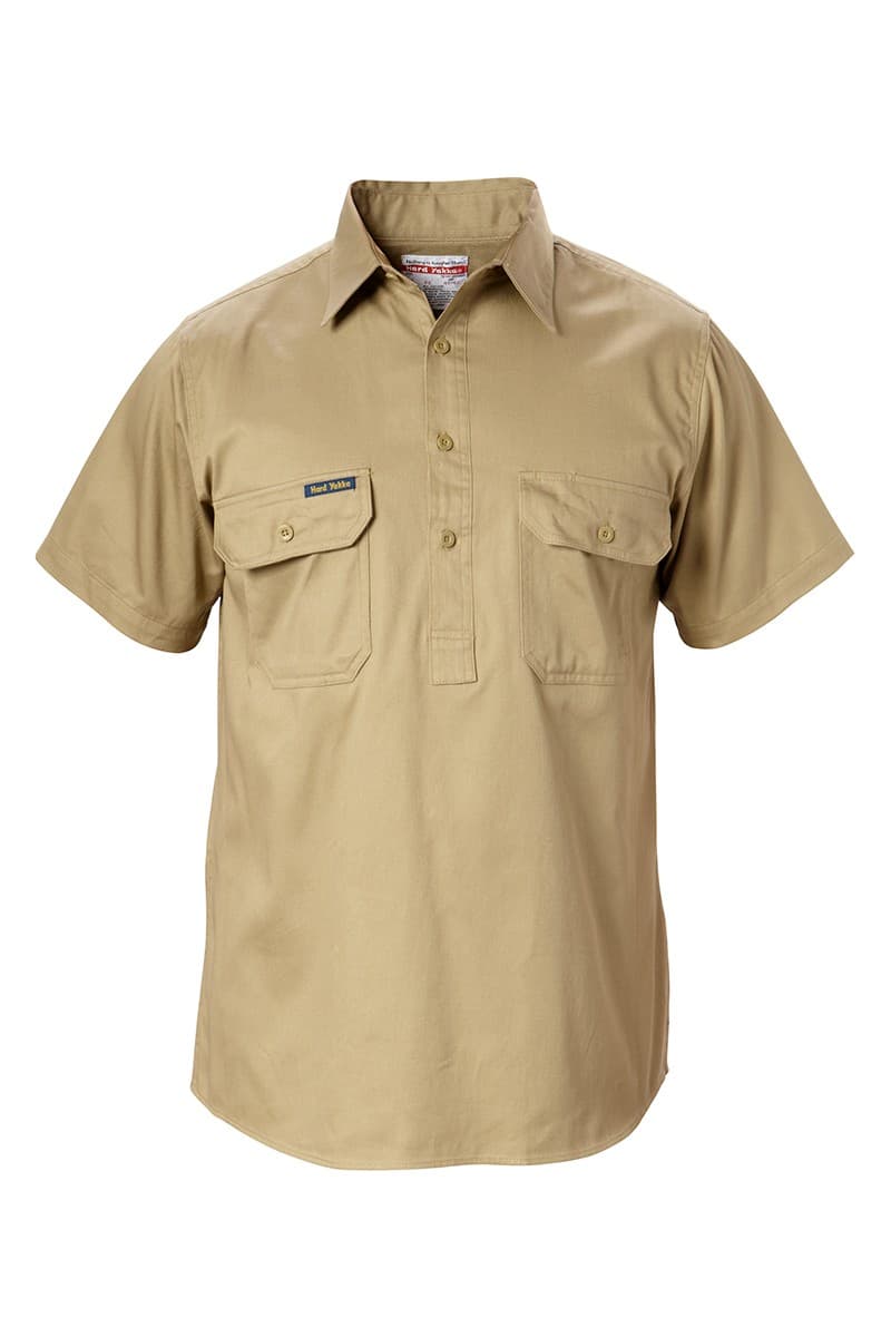 Hard Yakka Foundations Cotton Drill Closed Front Short Sleeve Shirt (Khaki)