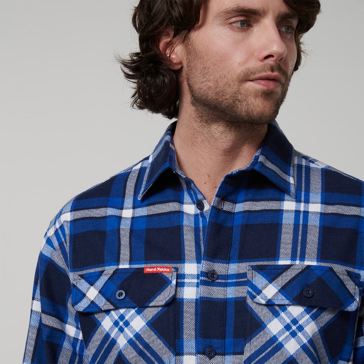 Hard Yakka Core Mens Long Sleeve Check Flannel (Blue Check)_6