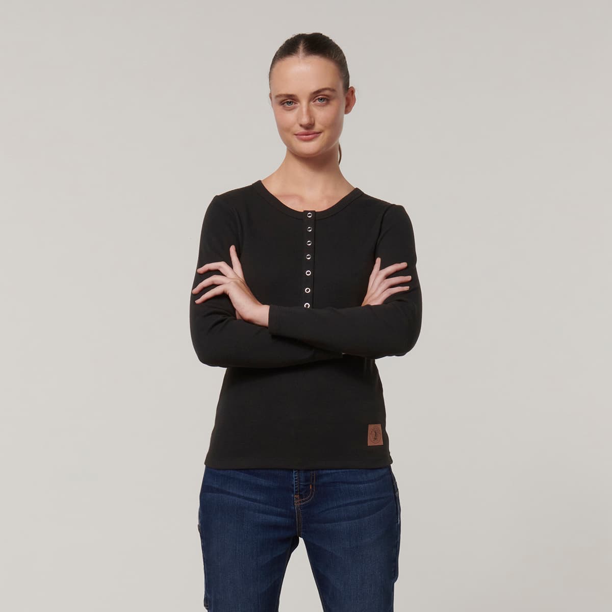 Hard Yakka Womens Henley (Black)_1