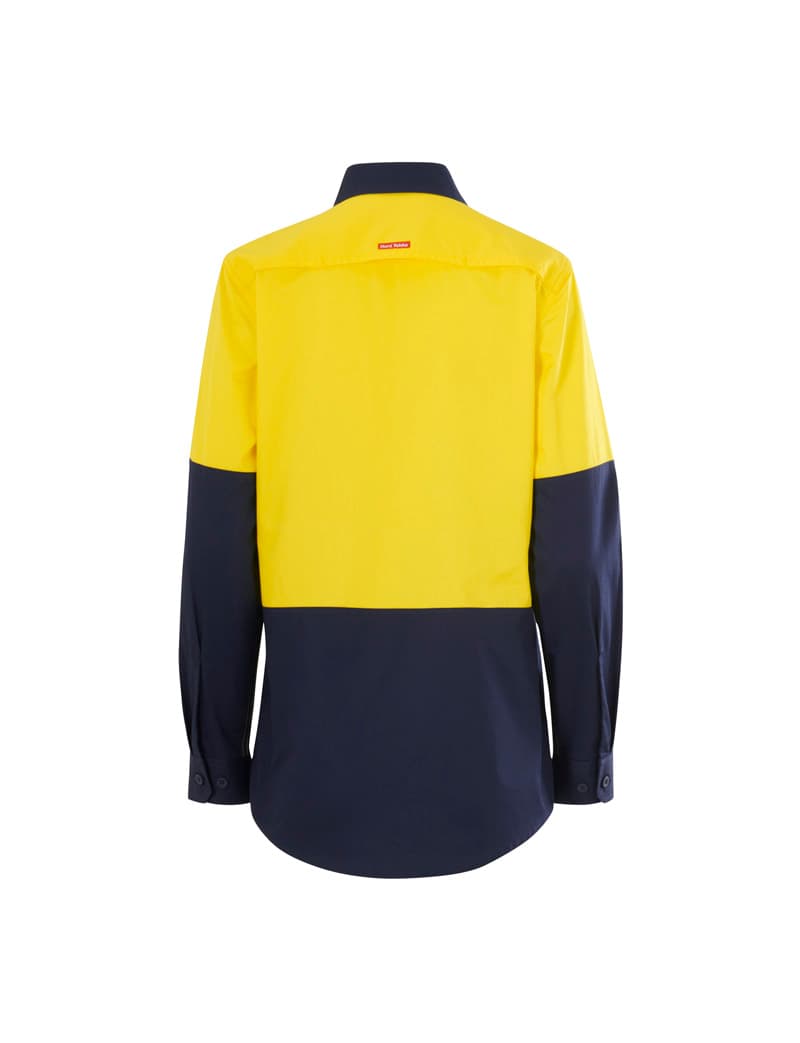 Hard Yakka Core Womens Long Sleeve Hi Vis 2 Tone Vented Shirt (Yellow/Navy)_2