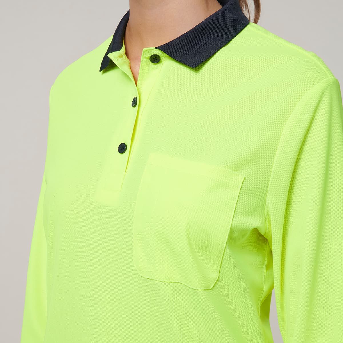 Hard Yakka Womens Long Sleeve Hi Vis Polo (Yellow/Navy)_7