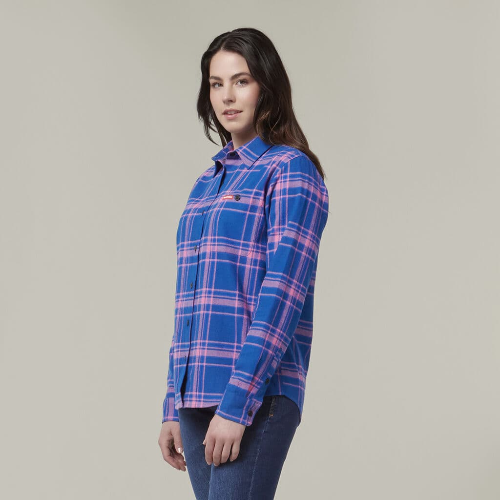 Hard Yakka Womens Check Flannie (Electric Blue)_3