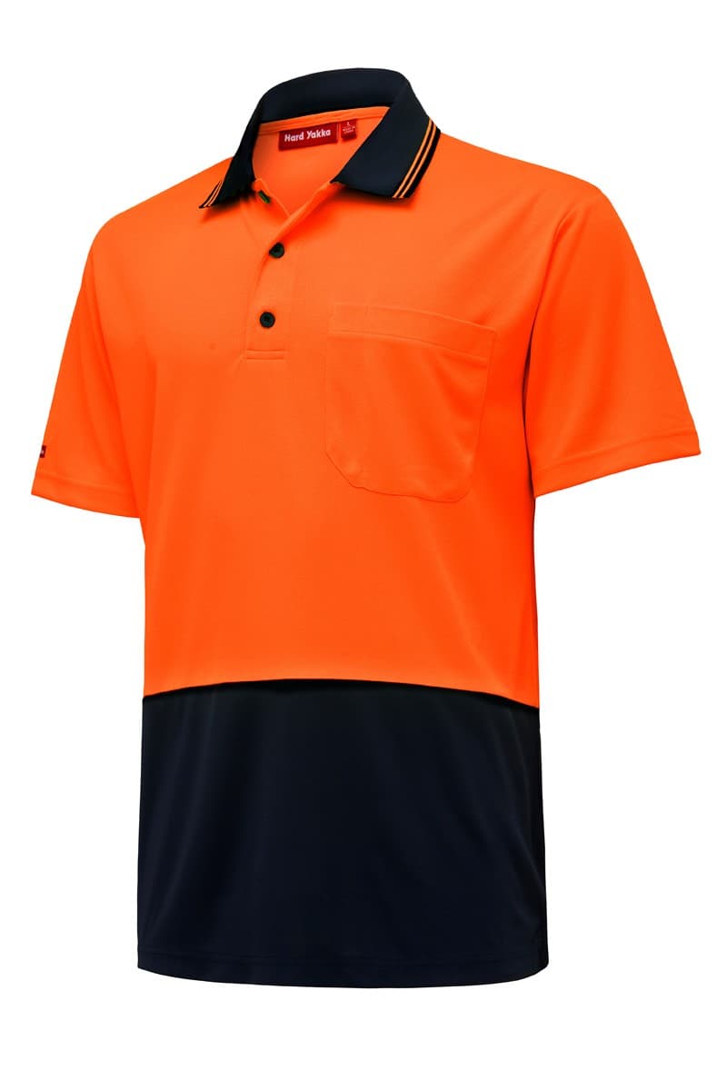 Hard Yakka Hi Vis 2 Tone L/Sl Micro Mesh Polo Y19605 (Orange/Navy)