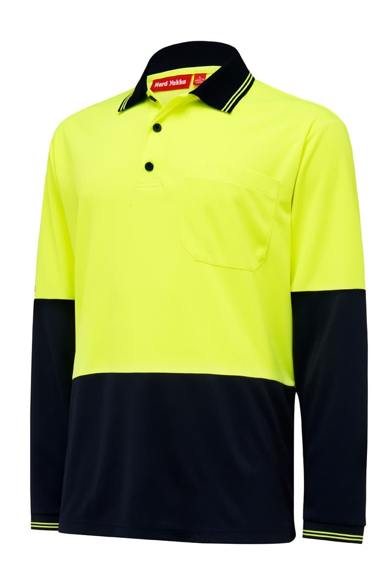 Hard Yakka Hi Vis 2 Tone L/Sl Micro Mesh Polo Y19610 (Yellow/Navy)