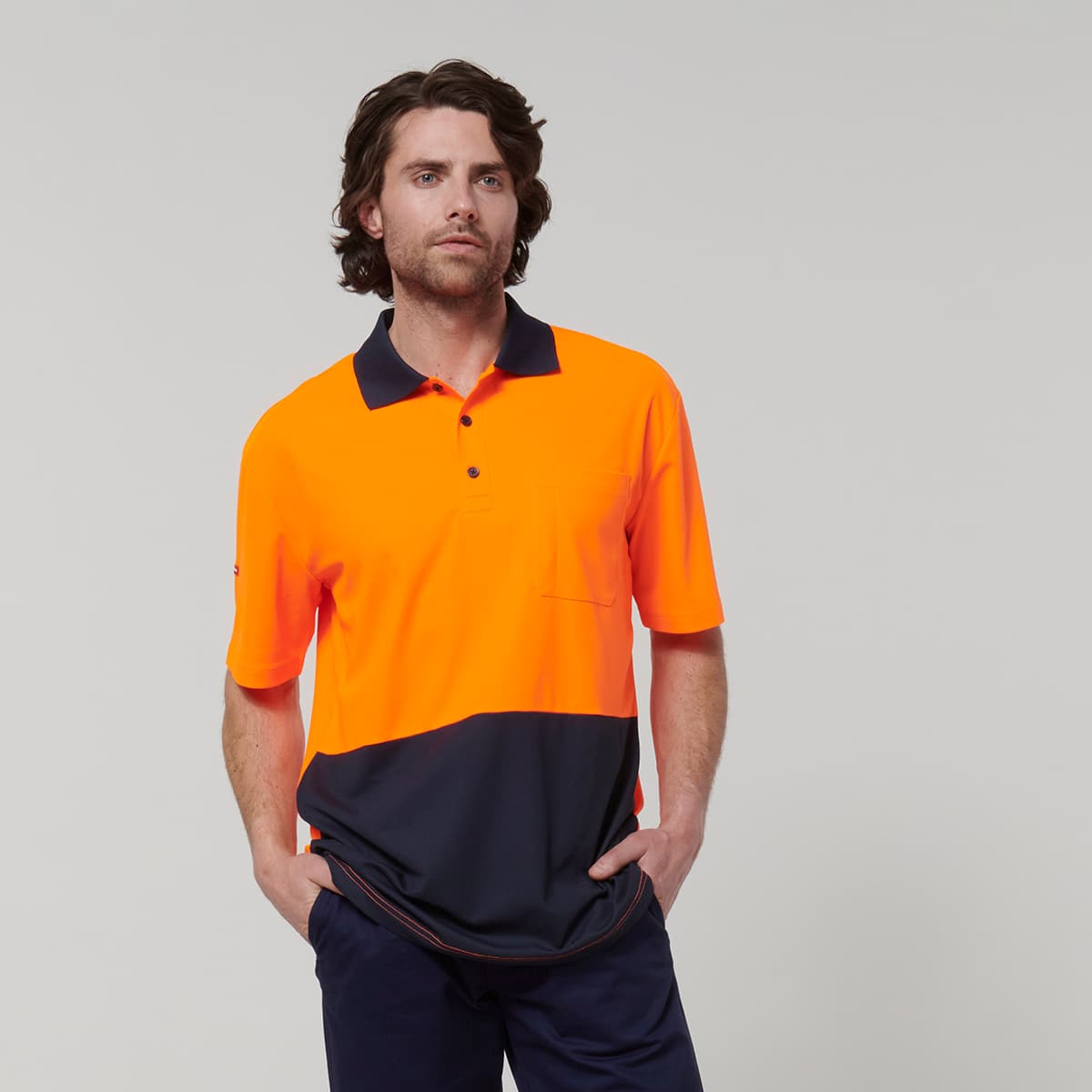 Hard Yakka Mens Short Sleeve Hi Vis Polo (Orange/Navy)_2