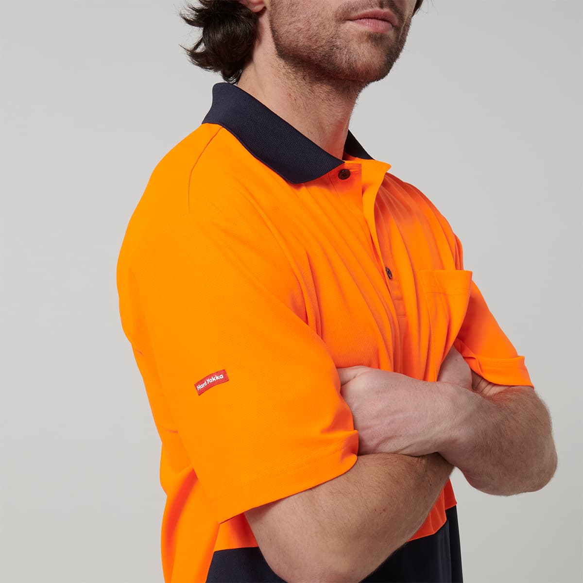 Hard Yakka Mens Short Sleeve Hi Vis Polo (Orange/Navy)_5